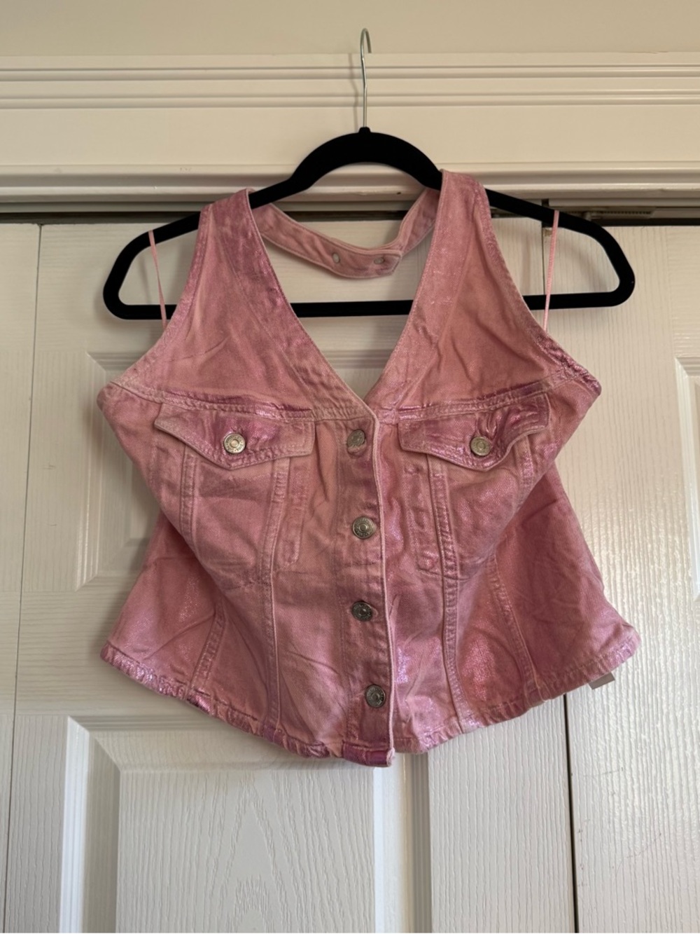 ZARA BARBIE Pink Sleeveless Denim Button-Front Tank Top